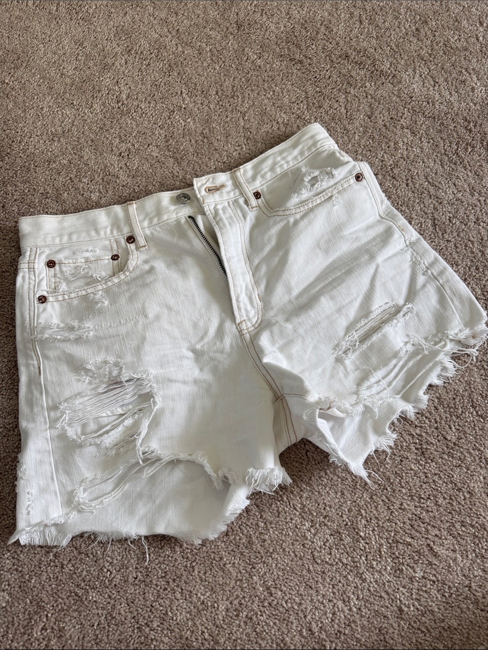 American Eagle Outfitters White Distressed High-Rise Denim Shorts